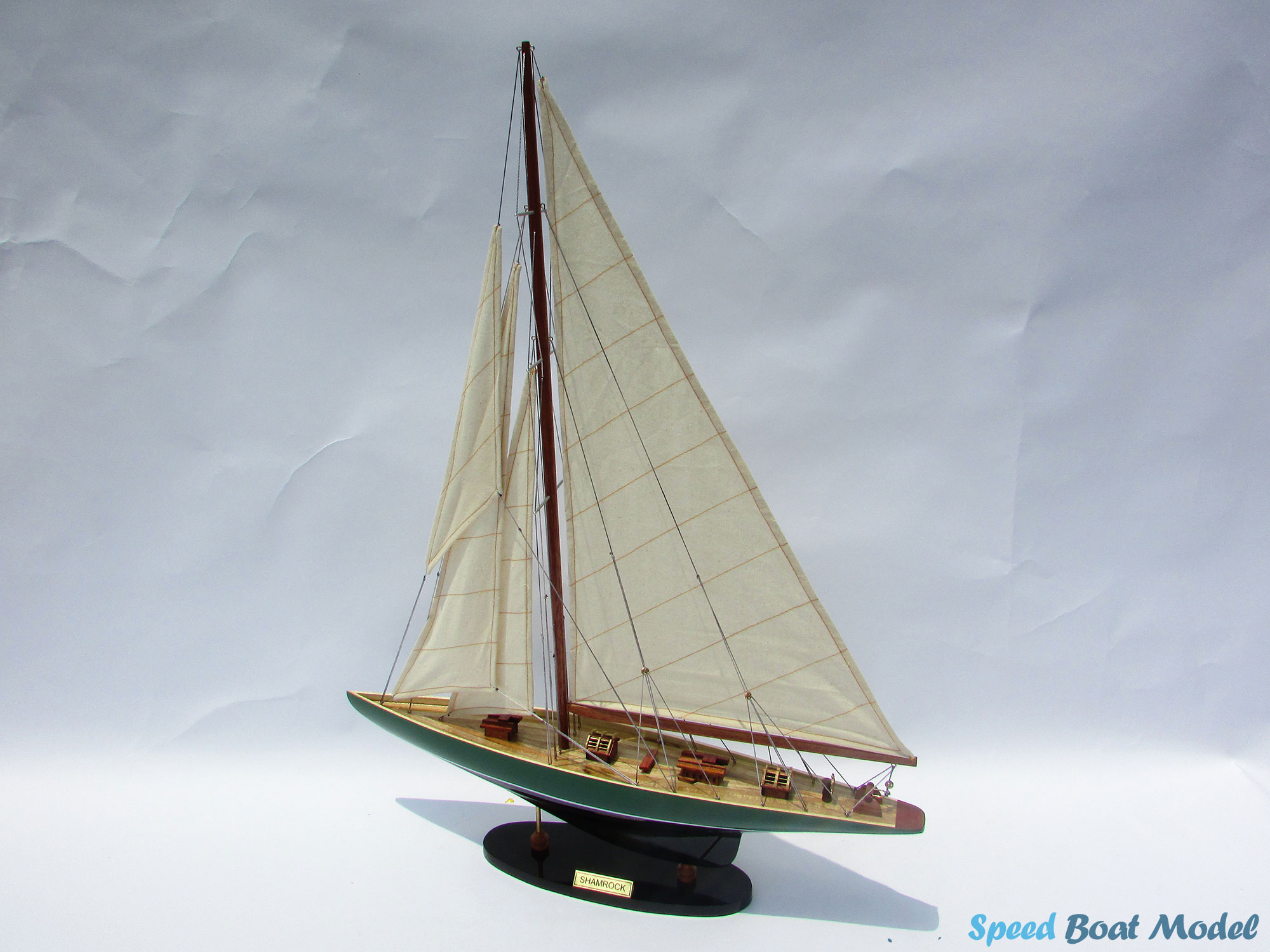 Shamrock Painted Green Black Sailing Boat Model