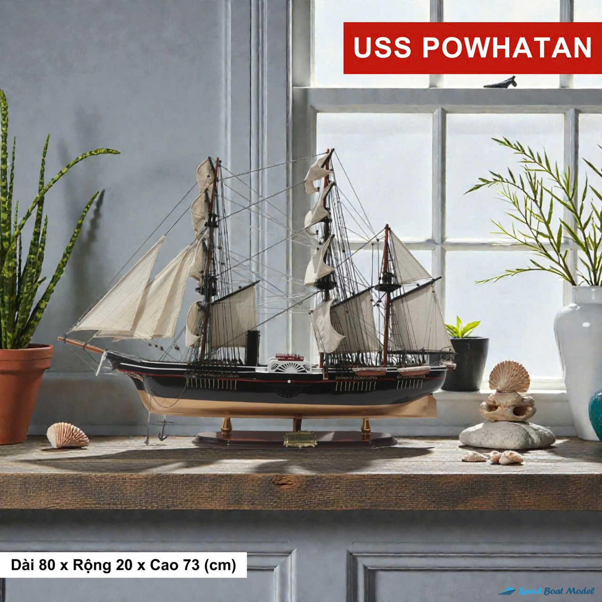 Uss Powhatan Tall Ship Model Speed Boad Model