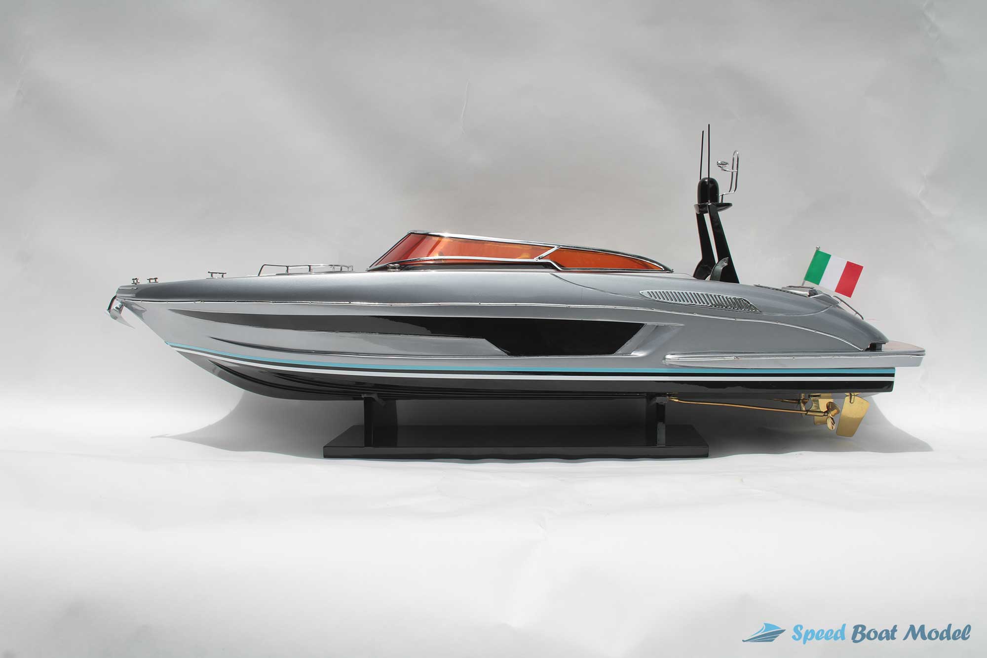 Grey Shark Black Riva Rivale 56 Classic Speed Boat Model