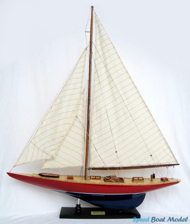 Red and Blue Endeavour Painted Sailing Boat Model