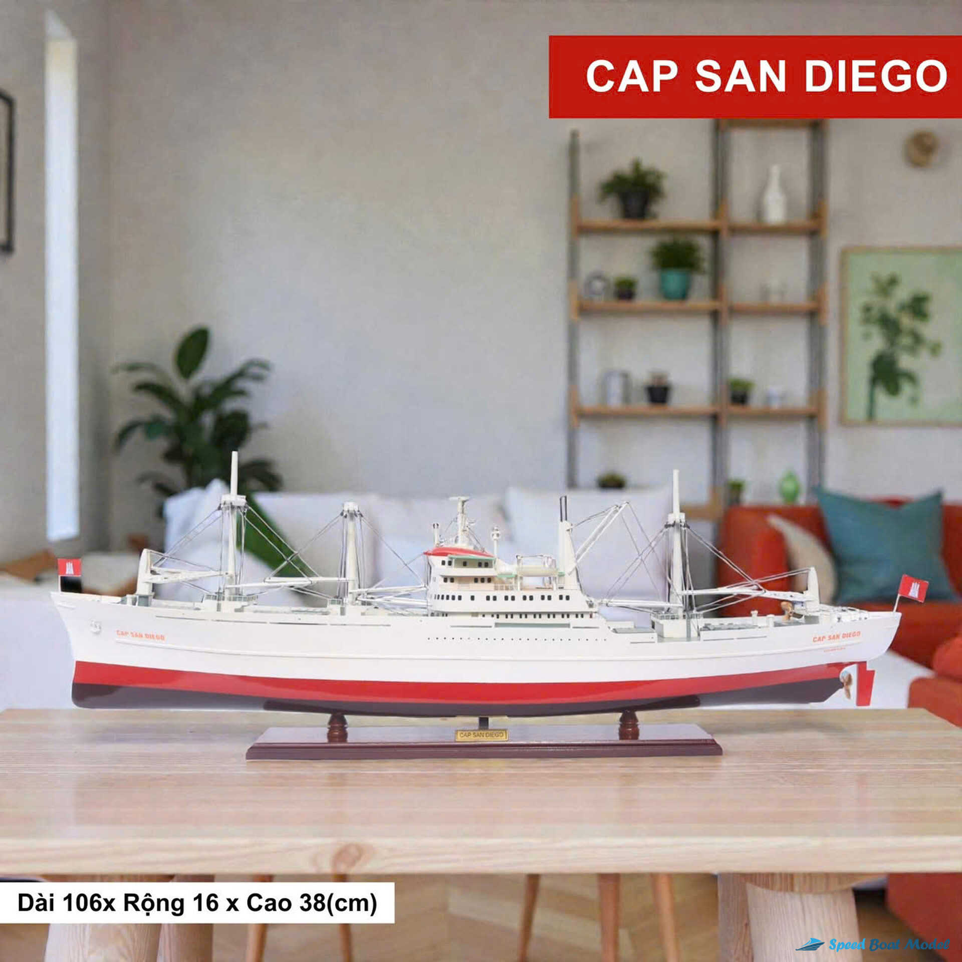 Cap San Diego Ship With Cranes Speed Boad Model