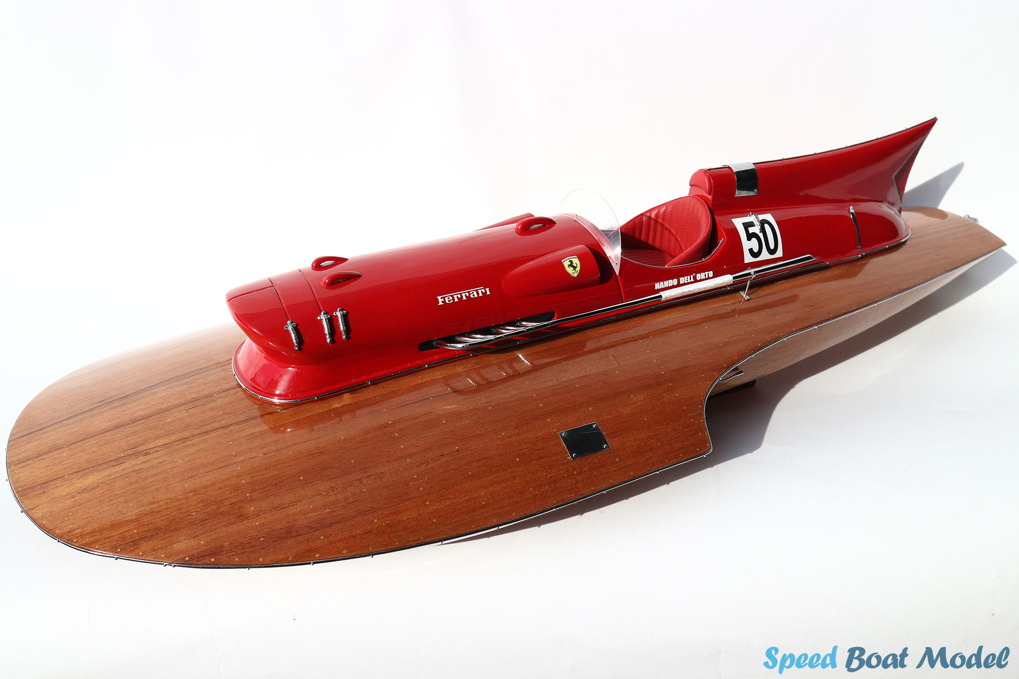 Ferrari Hydroplane Natural Wood Finish Speed Boat Model 35.4"