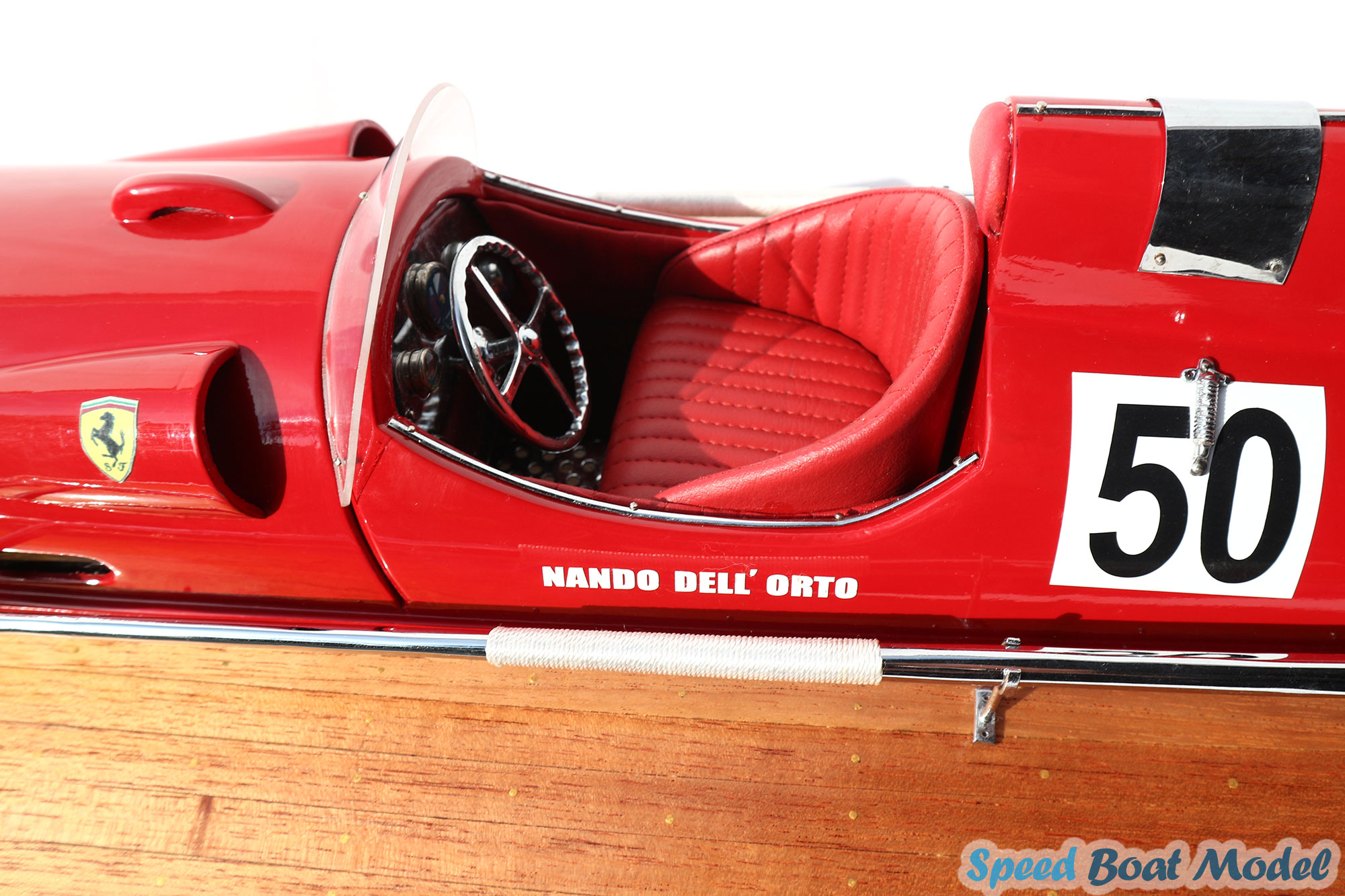 thumbnail image 2 of RANLIS Ferrari Hydroplane 20" Wooden Speed Boat Replica - Handmade Display Model 2 of 6