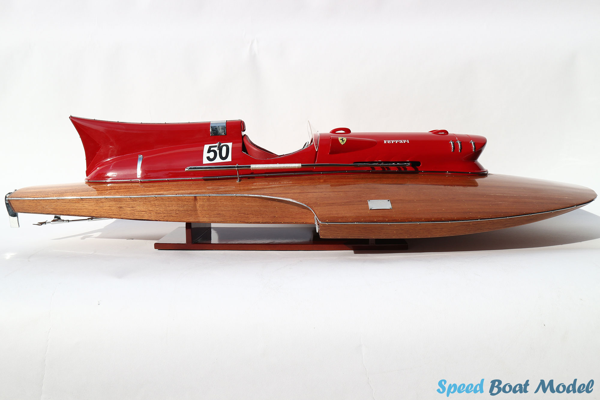 Ferrari Hydroplane Natural Wood Finish Speed Boat Model 35.4"
