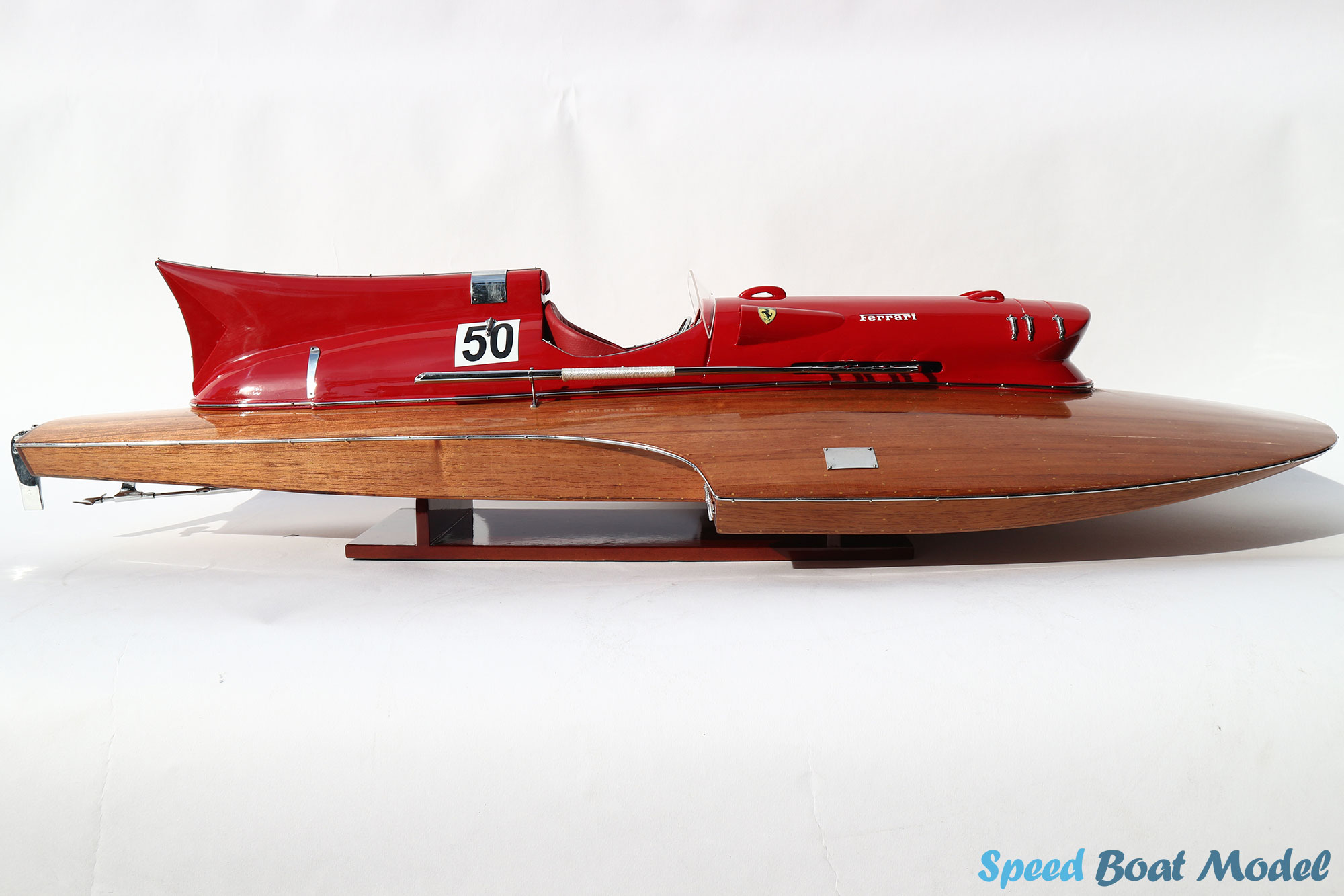 Ferrari Hydroplane Natural Wood Finish Speed Boat Model 35.4" 22 Ferrari Hydroplane Natural Wood Finish Model 35.4