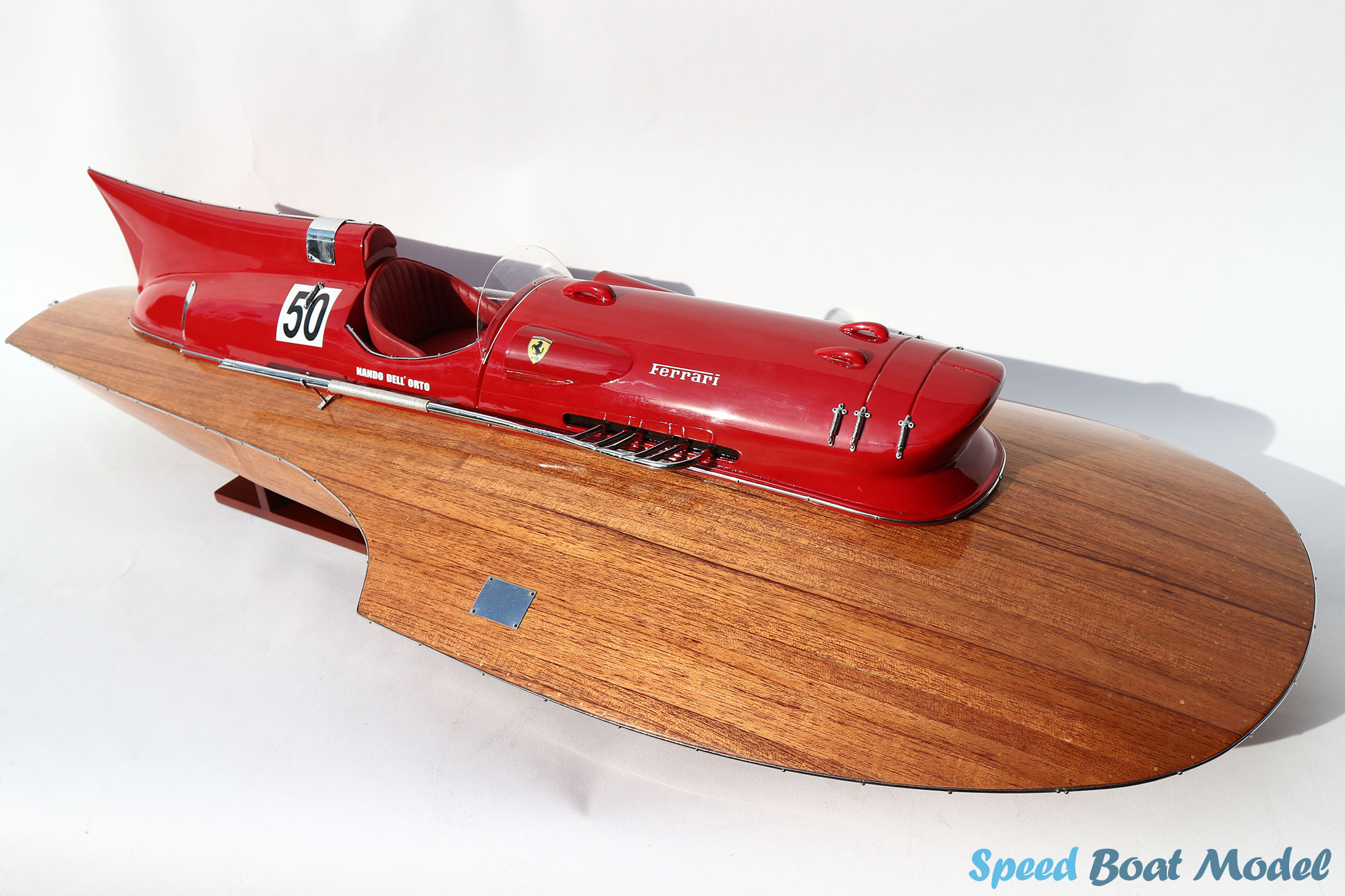 Ferrari Hydroplane Natural Wood Finish Speed Boat Model 35.4"