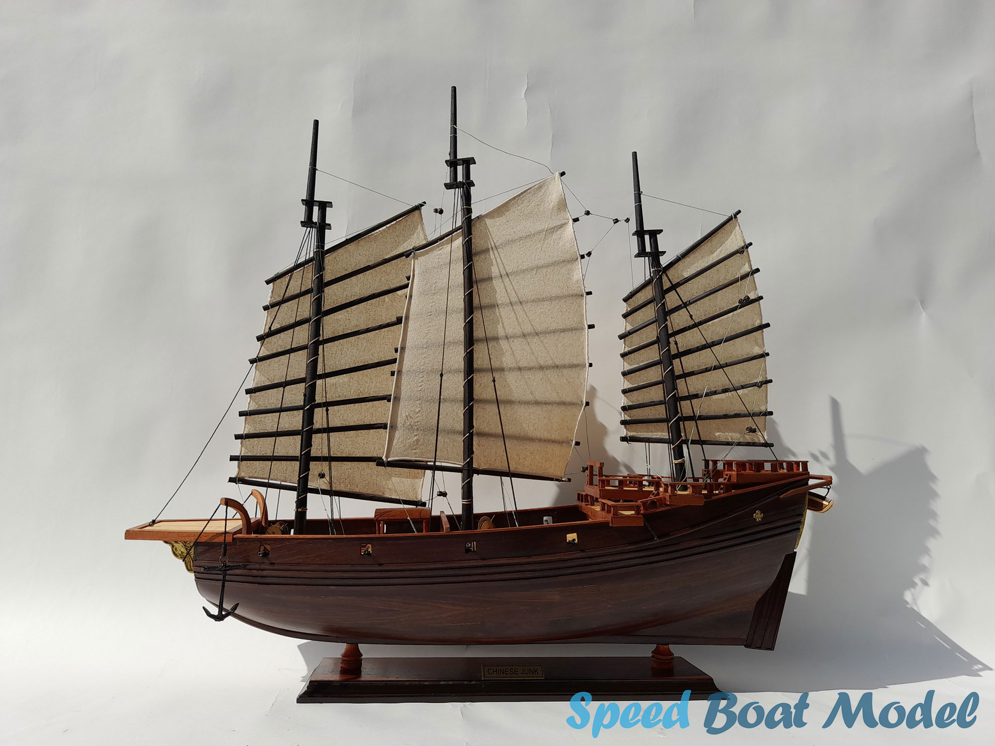 Chinese Junk Dark Wood Tall Ship Model 27.5"