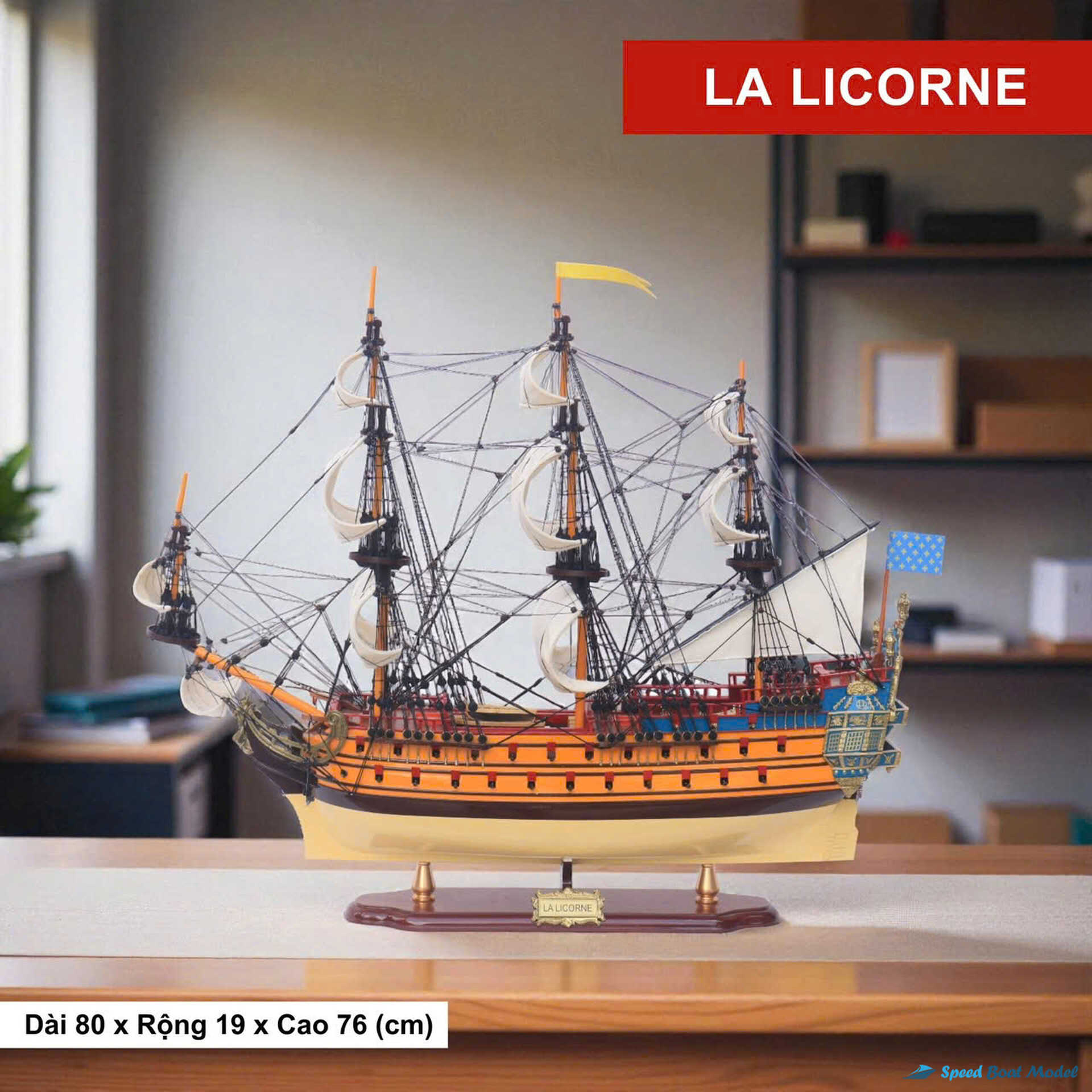 La Licorne Unicorn (beige & Brown Hull) Tall Ship Model Speed Boad Model