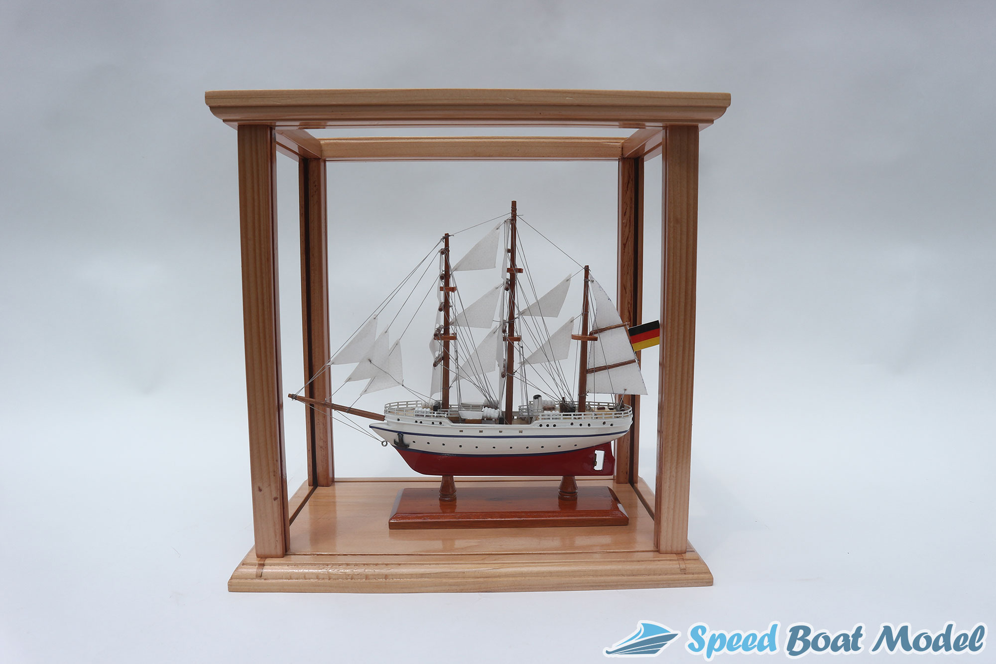 Display Case With Gorch Fock II Tall Ship Model