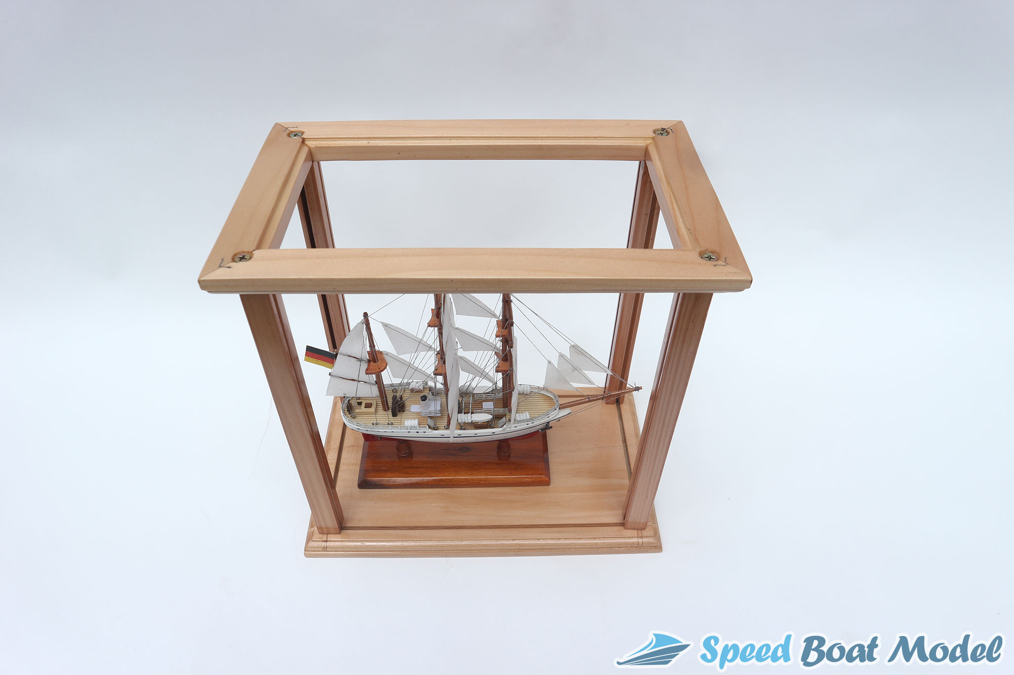 Display Case With Gorch Fock II Tall Ship Model