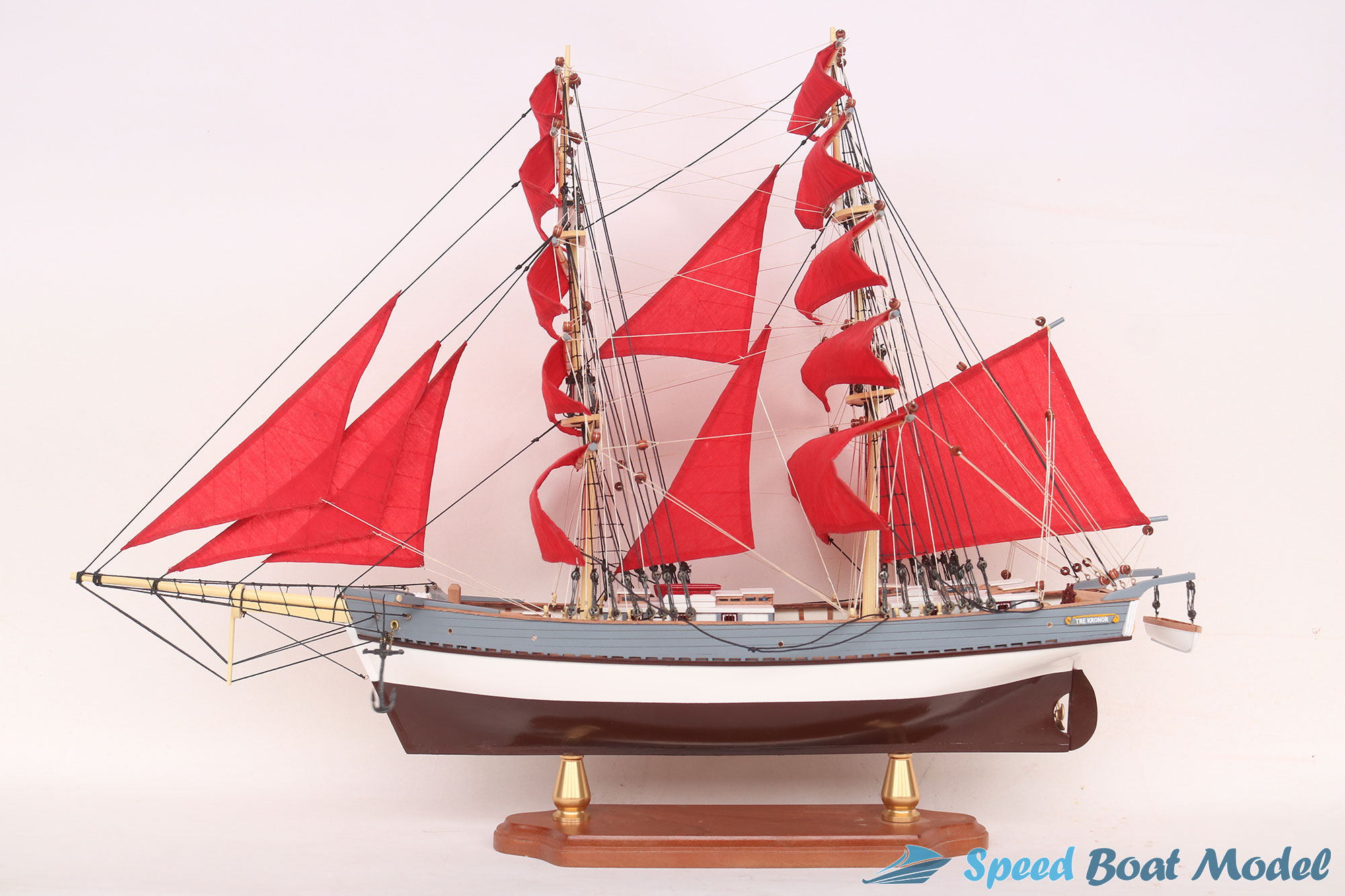 Tre Kronor Stockholm - Red Sail Tall Ship Model 27.7"