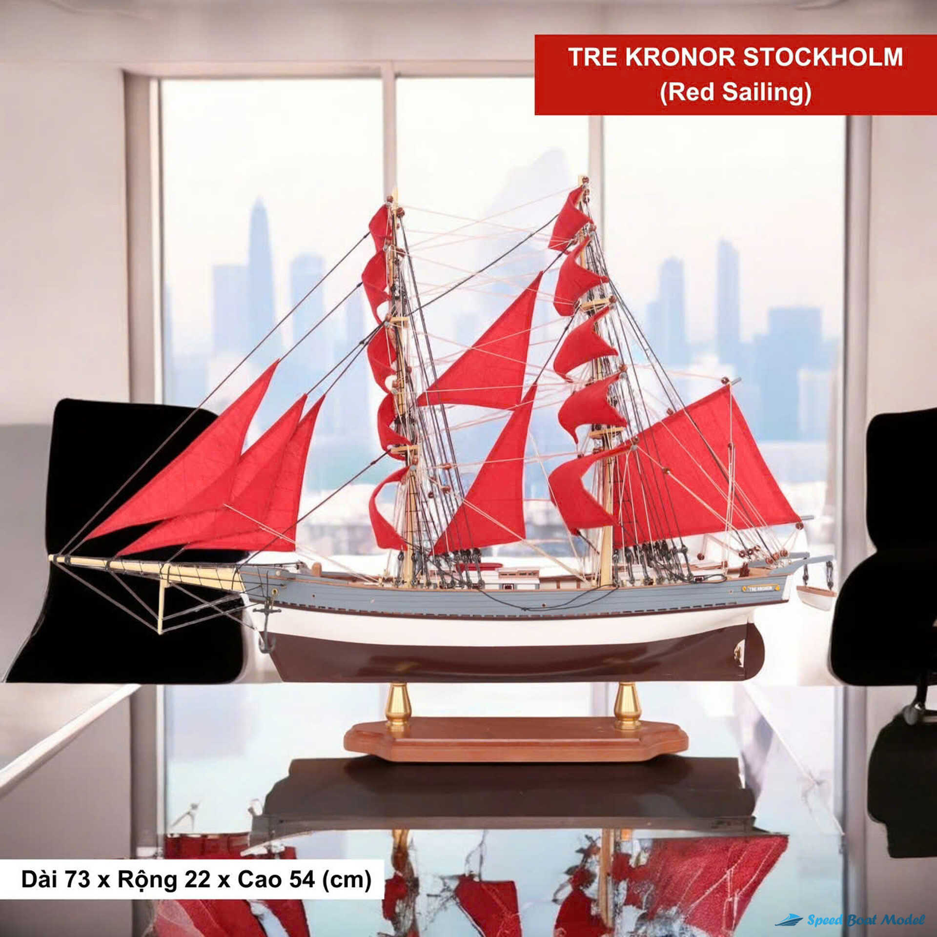 Tre Kronor Stockholm – Red Sail Tall Ship Model Speed Boad Model