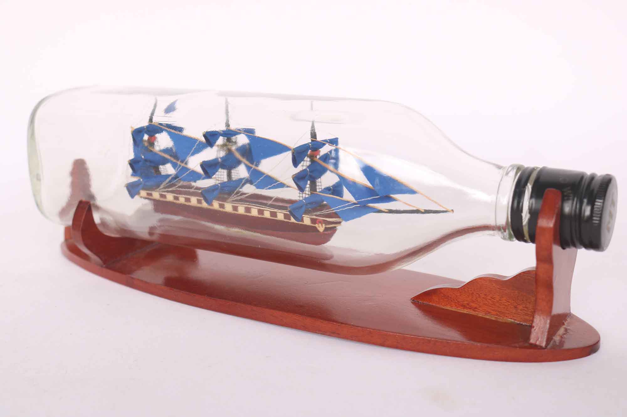 Blue Ship Model In A Horizontal Square Bottle (2) Speed Boad Model