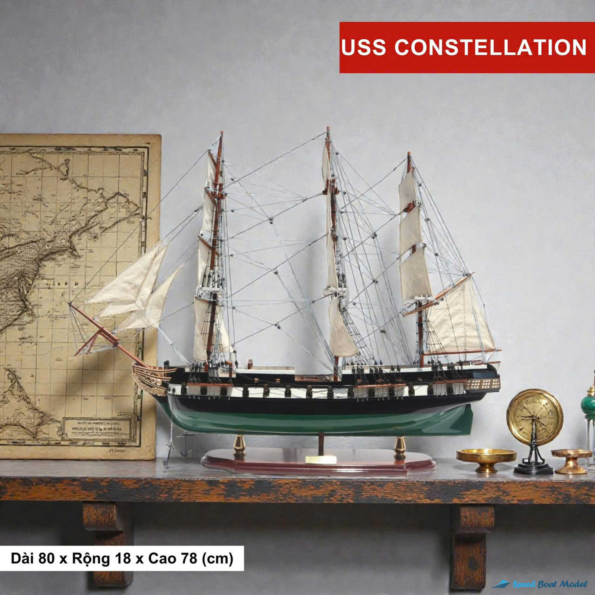 Uss Constellation Painted Ship Model – Painted Green Speed Boad Model